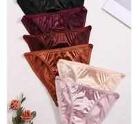 TEMU 6pcs Bragas Plisadas Brillantes de Cintura para Mujer - Cómodas, Elásticas, de Color Sólido en Negro, Marrón , Marrón , y Rosa , Diseño Romántico Fruncido