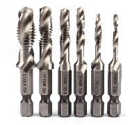 TEMU 6pcs M3-M10 Juego de brocas de taladro de rosca Hss Taps Avellanador Desbarbador Conjunto Métrico de Bits de Combinación de Acero de Alta Velocidad Cambio Rápido Hex