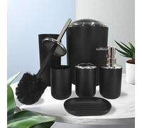 TEMU 6pcs/set Baño Artículos de tocador, Juego de cepillo de inodoro, Portacepillos de dientes, Cepillo de inodoro, Papelera, Botella de champú, Vaso de cepillo de dientes