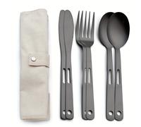 TEMU 6pcs/set Cubiertos de acero inoxidable, incluyendo , tenedor y cuchara para acampar al picnic
