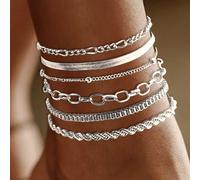TEMU 6pcs Set Pulseras de Tobillo de Moda, Minimalista Elegante Lujo Joyería de Pie, Material de Hierro Hipoalergénico, para Uso Diario, Vacaciones y Regalo de Fiesta