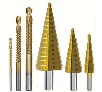 TEMU 6pcs Titanium Alloy Step Drill Set - Multi-Functional Milling Cutter for Wood & Metal, Multiple Sizes from 4-12mm to 4-32mm, Easy-to-Use Round Shank Design, Drilling Tool Combination
