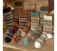 TEMU 7 de Calcetines Térmicos para Mujer - Diseño Étnico Unisex, Media Caña, Suaves y Cálidos Lavables a Máquina, Naturales para Uso Casual o Formal, Estilo , Cómodos