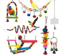 TEMU 7 juguetes para pájaros que incluyen juguetes para loros, juguetes colgantes para masticar, adornos para jaulas, columpios, escaleras, pelotas de ratán y campanas adecuados para loros, y pinzones