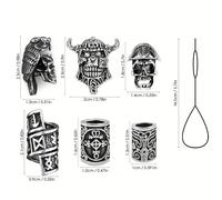 TEMU 7 piezas de accesorios de disfraz de nórdico vikingo - Pinzas de pelo de acero inoxidable, muñequeras, y anillos para hombres y mujeres - Perfectos para trenzas, y disfraces de Halloween