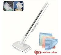 TEMU 7 piezas/juego de mopa para lavar a sin lavar | 1 mopa + 6 paños de color aleatorio, clip de presión reutilizable, ideal para cocina, baño, ventana, piso, herramienta de limpieza multifuncional