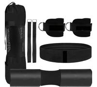 TEMU 7 piezas/juego Set estándar, Cojín de sentadillas con barra, Cojín de barra para empuje de cadera, Con 2 correas de tobillo, 1 cinturón de cintura, 2 correas de , 1 bolso de