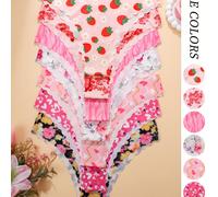 TEMU 7 piezas - Ropa interior para mujer con estampados de corazones y flores, cintura con forma de V cómoda y sin costuras con encaje ondulado, para deportes .