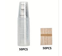 TEMU 70/100/200 Piezas de Vasos Medidores de Plástico Reutilizables, Tazas Mezcladoras de 240 ml con Palitos de Madera, Ideales para Resina Epoxi, Mediciones Líquidas, Pintura y Cocina