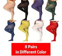 TEMU 8 de medias de talla grande en varios colores, control semitransparente, medias de cintura , nailon 20D para mujer en tallas M, L, 0XL, 1X, 2X, 3X