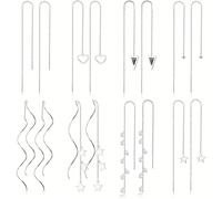 TEMU 8 de Pendientes de Hilo Pendientes de Cadena Pendientes de para Mujeres Acero Inoxidable Giro Ola Caída Colgantes con Rhinestones Aretes de Cadena Larga Conjunto