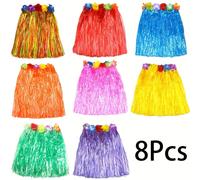 TEMU 8 Pack Faldas de Hawaiana de 15.75 Pulgadas - Decoración para Fiesta Luau, Disfraz de Hula, Traje Temático y Graduación con Franela para Mujeres y Hombres - Conjunto de Faldas con