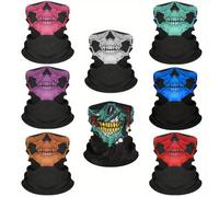 TEMU 8-Pack Pañuelos con Estampado de Calaveras, Unisex Poliéster y Spandex, Bandanas Multifuncionales, Envoltura , Accesorios de Disfraces de Halloween, Máscaras de Moda para Hombres, Estilo Funky