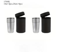 TEMU 8 piezas/2 juegos de Vasos de Acero Inoxidable con Bolsa de Almacenamiento 30ml/70ml/170ml Mini Copas para Beber Vino Portátiles para Bar