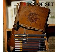 TEMU 8 Piezas de Set de Cuadernos de Cuero Acabado Mate - Diseño de Temática Pirata, Diario de Escritura de con Cierre Metálico y Encuadernación en , Set de Regalo para a Clases