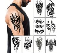 TEMU 8 Piezas de Tatuajes Temporales Grandes Totem Tribal para Hombres y Mujeres, Pegatinas Corporal Grande Negras, Maquillaje Removible e Impermeable