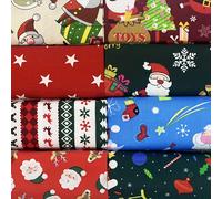 TEMU 8 piezas de tela de Navidad 100% , 50x50cm, 100g/m², 50g/m², Tela de algodón, de árbol de Navidad, Santa Claus, , tela de costura, decoración de Navidad, patchwork, precortadas, a