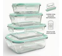 TEMU 8 Piezas Fiambreras de Cristal Borosilicato (4 Contenedores + ) Rectangulares con Tapas Herméticas y Cierre de Clip (Anti-Rotura) - Horno, Micro y Congelador - Válvula de Descompresión de Vapor -