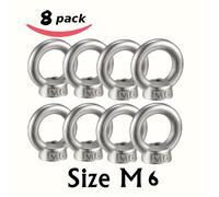 TEMU 8 piezas, M6 Acero Inoxidable 304 V2A Tuerca de Ojo con Agujero, Tuerca de Elevación Métrica con Anillo, El Pasador del Anillo Fundido y , Tuerca de Anillo Ideal para Dispositivo de Elevación