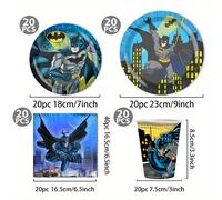 TEMU 80 piezas/set de vajilla Batman, platos desechables con temática de de dibujos animados y . servilletas, platos para cena, vasos y decoraciones festivas, ideal para camping y picnics
