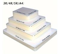 TEMU 80 unidades, empaquetadas en láminas de papel plástico al . Disponibles en tamaños: 3R, 4R, 5R, A4, con 20 hojas en tamaño.