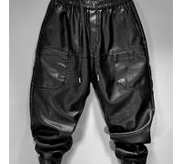 TEMU 829 Pantalones Casuales de Moda para Hombres con Corte , Bolsillo Delantero, Cintura Elástica con Cordón y Cuero PU