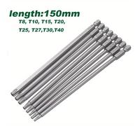 TEMU 8pcs 150mm Juego de puntas de destornillador de seguridad Torx T8 T10 T15 T20 T25 T27 T30 T40 de acero S2 Juego de brocas de destornillador de seguridad con cabeza de Torx