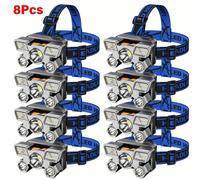 TEMU 8pcs Linterna Frontal Portátil de 5LED con Batería Incorporada, Recargable por USB, Luz de Trabajo para Viajes, Camping y Caza