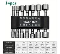 TEMU 9/14 piezas, llave de tornillo de potencia, broca de taladro, hexágono, CRV, llaves de tornillo, llave de tornillo, broca de enchufe, herramientas de potencia, 5-13 mm