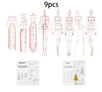 TEMU 9/5/4 piezas, juego de reglas de dibujo de moda, diseño de de figura para mujer, regla de curva de medición de ropa, papel de A4, dibujo de , con guía de operación.