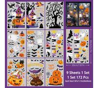 TEMU 9 Hojas/172 Piezas Pegatinas de Halloween para Ventanas, , , Arañas y Gatos Negros, Decoración de Nevera, Adhesivos Cara para Hogar u Oficina, Accesorios para Fiestas