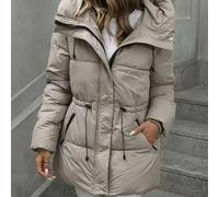 TEMU Abrigo Acolchado de Invierno/Otoño para Mujer, Capucha con Cremallera, Cinturón Ajustable, Estilo Casual, Abrigo Hinchado de Largo Medio en Color Caqui