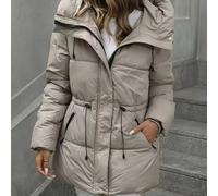 TEMU Abrigo Acolchado de Invierno/Otoño para Mujer, Capucha con Cremallera, Cinturón Ajustable, Estilo Casual, Abrigo Hinchado de Largo Medio en Color Caqui