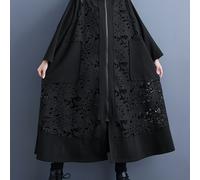 TEMU Abrigo corto casual de encaje patchwork estilo japonés, versátil y holgado, chaqueta negra con capucha de moda