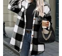 TEMU Abrigo de Mujer, Chaqueta Elegante y para Damas, Cuadros y con Caído en Peluche Teddy Bear