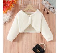 TEMU Abrigo de terciopelo con cuello en V y forro de piel sintética para niñas | Corto, moderno, sin elasticidad, de un solo botón, corte regular para otoño/invierno