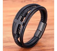 TEMU Accesorio de joyería para hombre con brazalete religioso tejido y pulsera con hebilla magnética de cuero sintético tipo cruz, para regalos