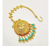 TEMU Accesorio de para Boda India con Colgante de Borla y Piedras Preciosas, Cadena de Cabeza de Cobre Bañada en Oro de Lujo 24k para Mujeres