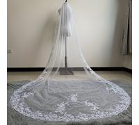 TEMU Accesorios Elegantes para Boda Apliques de Tul, Largo de con de Encaje 1T, Velos Nupciales de 3 Metros Veu De Noiva Longo