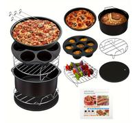 TEMU Accesorios para Freidora de Aire de 8 Pulgadas, Compatible con Freidoras de Aire Profundas de 3.7QT a 6.8QT, para Lavavajillas, Recubrimiento Antiadherente, Libro de Recetas, Juego de 11 Piezas