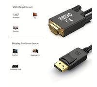 TEMU Adaptador de DisplayPort a VGA, cable de cordón a de DisplayPort a VGA chapado en oro compatible con Lenovo, Dell, HP, ASUS y otras marcas