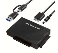 TEMU Adaptador USB 3.0 a SATA IDE para discos duros, IDE SATA a USB y tipo C, kit convertidor de recuperación de para discos duros SSD de 2.5 y 3.5, un adaptador de corriente de 12V/2A.