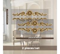 TEMU Adhesivo con diseño decorativo retro dorado: 24CM*10CM, un juego de 2 hojas, 4 diseños decorativos) HD, se puede utilizar para decoración de ventanas y azulejos/ventanas de gabinetes de espejo