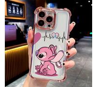 TEMU Adorable de Teléfono Disney Stitch para iPhone 16, 15, 14, 13, 12, 11 Pro Max, X, XR, XS Max, 8, 7 Plus - Cubierta Trasera Transparente Antigolpes