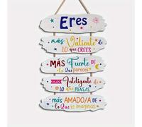 TEMU Adorno de pared de madera 2D con una en español - " , inteligente e imaginativo" - un letrero decorativo para el hogar, la habitación o regalos de graduación, estilo , no requiere alimentación