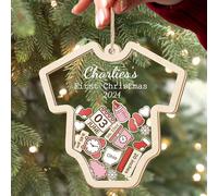 TEMU Adorno Navideño Personalizado 2D para el Primer Año 2025-2026, Recuerdo de Niña o Nene Bodysuit con Decoración 4D ¡!