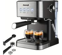 TEMU Aeomjk Máquina de Espresso Italiana Semiautomática | 20 Bar de Presión, Máquina Profesional de Cappuccino y Latte con Espumador de Leche a Vapor, de Agua Desmontable de 1.5L