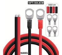 TEMU AGASHE 2 Piezas Cable de Batería N.º 10 Inversor de Potencia con Terminal Anillo M8, Alambre 10AWG 3ft y 10ft Extensión de Cobre Esmaltado para Energía Solar, RV, Automóvil (1 & 1 )