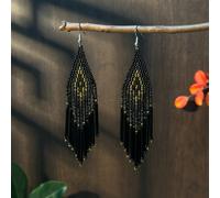 TEMU AHAYA Aretes hechos a con borlas de cuentas, hechos con cuentas de semilla, con un diseño de caída de estilo bohemio, joyería de cuentas de vidrio para mujeres, un regalo ideal para