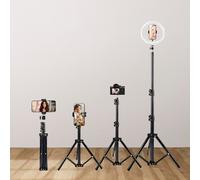 TEMU Ajustable de 63 Pulgadas Plegable Multiusos Universal de Metal con Soporte para Teléfono, Adecuado para Smartphones, Cámaras y Luces de Anillo